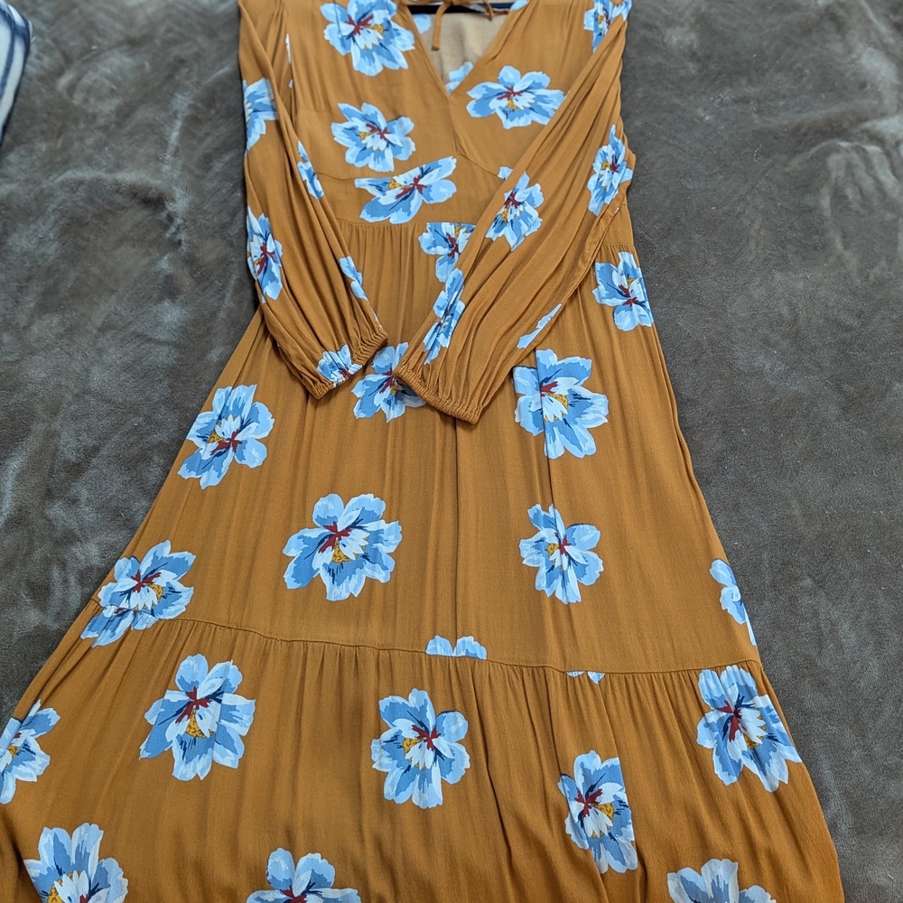 Old Navy Camel Maxi Dress with Blue Floral Print